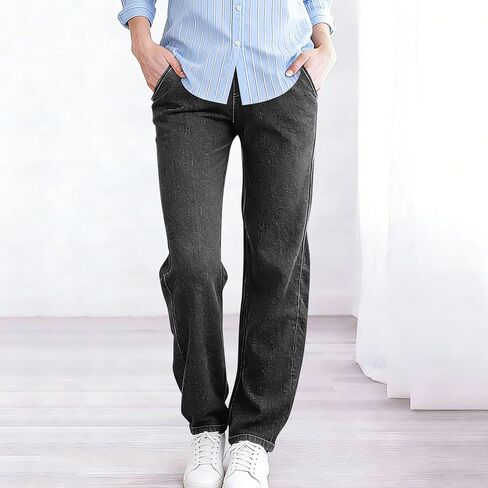 Jeans for Women Denim Pants High Waisted Straight Leg Stretch Pant Casual Elastic Waist Trousers with Pockets in Saudi Arabia