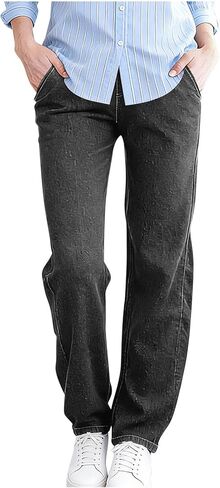 Jeans for Women Denim Pants High Waisted Straight Leg Stretch Pant Casual Elastic Waist Trousers with Pockets in Saudi Arabia