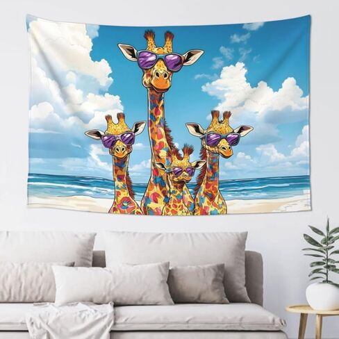 AZGNHM Beach Wall Tapestry with Cool Giraffe Family Design, 60 x 40 inches, Colorful Ocean Scene, 60x40 inches (Giraffe Family) in Saudi Arabia