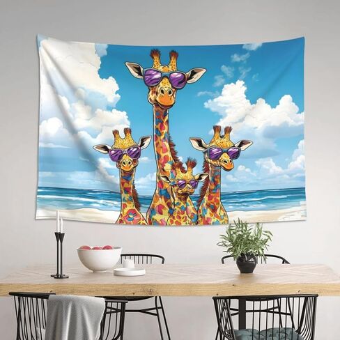 AZGNHM Beach Wall Tapestry with Cool Giraffe Family Design, 60 x 40 inches, Colorful Ocean Scene, 60x40 inches (Giraffe Family) in Saudi Arabia