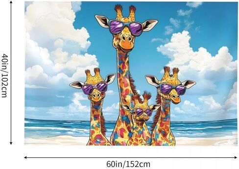 AZGNHM Beach Wall Tapestry with Cool Giraffe Family Design, 60 x 40 inches, Colorful Ocean Scene, 60x40 inches (Giraffe Family) in Saudi Arabia