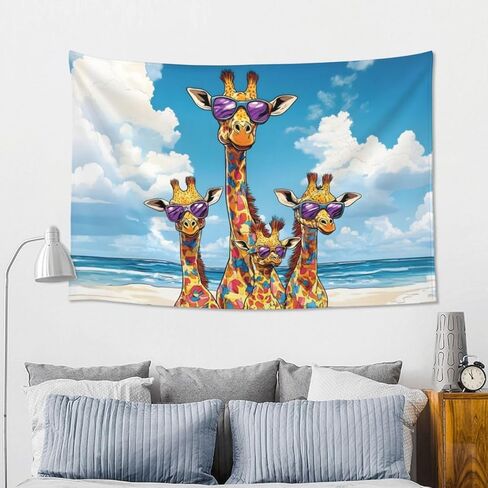 AZGNHM Beach Wall Tapestry with Cool Giraffe Family Design, 60 x 40 inches, Colorful Ocean Scene, 60x40 inches (Giraffe Family) in Saudi Arabia