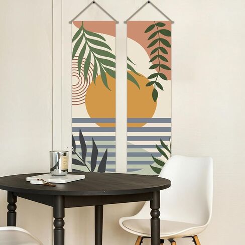 AHANDMAKER Pack of 2 Sunset Landscape Tapestry, Boho Leaves Modern Plant Vertical Long Aesthetic Tapestry, Doorway Curtain Tassel Wall Hanging for Bedroom Living Room, 13 x 51 Inch in Saudi Arabia