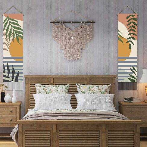 AHANDMAKER Pack of 2 Sunset Landscape Tapestry, Boho Leaves Modern Plant Vertical Long Aesthetic Tapestry, Doorway Curtain Tassel Wall Hanging for Bedroom Living Room, 13 x 51 Inch in Saudi Arabia