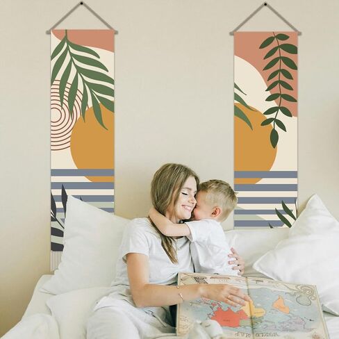 AHANDMAKER Pack of 2 Sunset Landscape Tapestry, Boho Leaves Modern Plant Vertical Long Aesthetic Tapestry, Doorway Curtain Tassel Wall Hanging for Bedroom Living Room, 13 x 51 Inch in Saudi Arabia