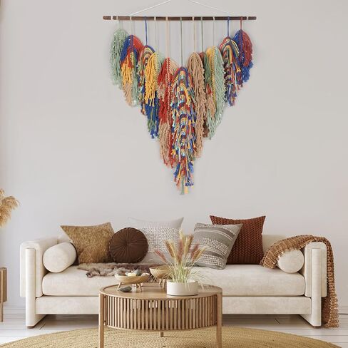 Crystalberry كبير البوهيمي مكرامية الجدار شنقا 31.5in × 37.8 في المنسوجة يدويا شرابة ملونة بوهو جدار ديكور بوهو المنسوجة نسيج لغرفة النوم غرفة المعيشة النوم الحضانة جدار الفن هدية لحفل الزفاف in Kuwait