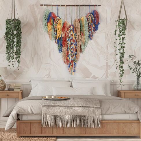 Crystalberry كبير البوهيمي مكرامية الجدار شنقا 31.5in × 37.8 في المنسوجة يدويا شرابة ملونة بوهو جدار ديكور بوهو المنسوجة نسيج لغرفة النوم غرفة المعيشة النوم الحضانة جدار الفن هدية لحفل الزفاف in Kuwait