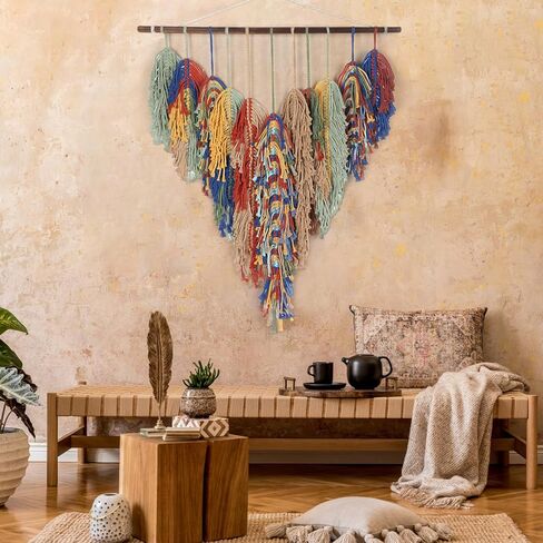Crystalberry كبير البوهيمي مكرامية الجدار شنقا 31.5in × 37.8 في المنسوجة يدويا شرابة ملونة بوهو جدار ديكور بوهو المنسوجة نسيج لغرفة النوم غرفة المعيشة النوم الحضانة جدار الفن هدية لحفل الزفاف in Kuwait