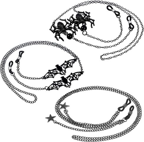 3 Pieces Gothic Glasses Chain with Pendants Goth Eyeglass Chain Halloween Metallic Chains for Glasses Around Neck for Women Men Gothic Eyeglasses Chains with Bat Pendants in Kuwait