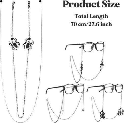 3 Pieces Gothic Glasses Chain with Pendants Goth Eyeglass Chain Halloween Metallic Chains for Glasses Around Neck for Women Men Gothic Eyeglasses Chains with Bat Pendants in Kuwait