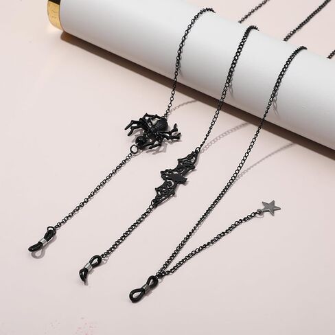 3 Pieces Gothic Glasses Chain with Pendants Goth Eyeglass Chain Halloween Metallic Chains for Glasses Around Neck for Women Men Gothic Eyeglasses Chains with Bat Pendants in Kuwait