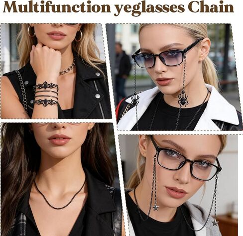 3 Pieces Gothic Glasses Chain with Pendants Goth Eyeglass Chain Halloween Metallic Chains for Glasses Around Neck for Women Men Gothic Eyeglasses Chains with Bat Pendants in Kuwait