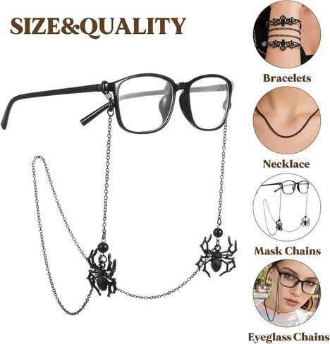 3 Pieces Gothic Glasses Chain with Pendants Goth Eyeglass Chain Halloween Metallic Chains for Glasses Around Neck for Women Men Gothic Eyeglasses Chains with Bat Pendants in Kuwait