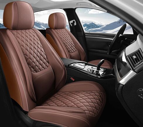 Car Seat Covers Full Set, Brown Faux Leather Waterproof Seat Protectors, Breathable with Lumbar Support, Front Seats Back Seat Covers,Wear-Resistant Universal Fit for Most Cars, Trucks, SUV in Saudi Arabia