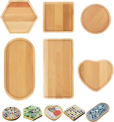 قواعد أكواب من الخيزران الفسيفسائي DIY، صواني قاعدة فارغة، قاعدة أكواب للشرب، قاعدة نباتية، لوحة فنية (6 عبوات، بلاط الفسيفساء غير متضمنة) in Kuwait