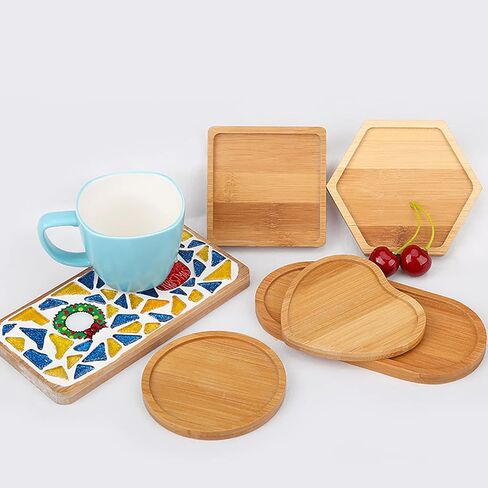 قواعد أكواب من الخيزران الفسيفسائي DIY، صواني قاعدة فارغة، قاعدة أكواب للشرب، قاعدة نباتية، لوحة فنية (6 عبوات، بلاط الفسيفساء غير متضمنة) in Kuwait