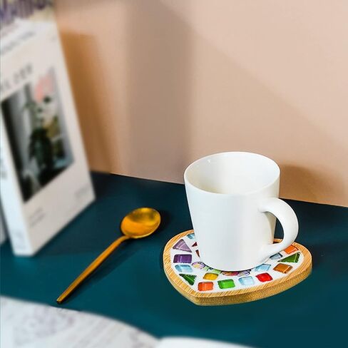 قواعد أكواب من الخيزران الفسيفسائي DIY، صواني قاعدة فارغة، قاعدة أكواب للشرب، قاعدة نباتية، لوحة فنية (6 عبوات، بلاط الفسيفساء غير متضمنة) in Kuwait