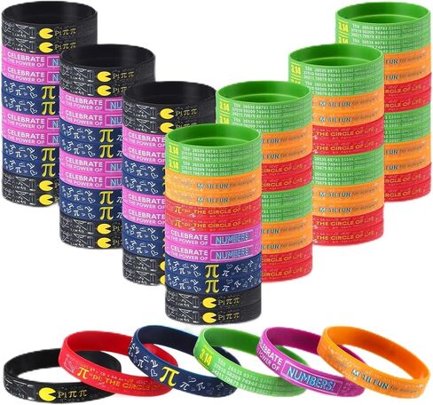 Cunno 60/120 Pcs Pi Day Silicone Bracelets Bulk Funny Math Wristband Gift Mathematics Day Educational Prizes for Students Teachers Math Lover Graduation Classroom Party Favor(120 Pcs) in Saudi Arabia