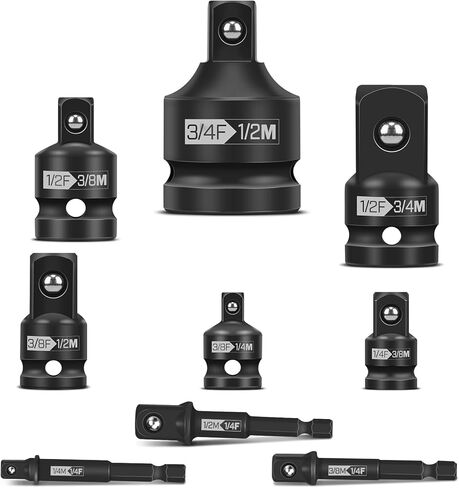 9 Piece Impact Socket Adapter and Reducer Set,1/4", 3/8", 1/2", 3/4" Drive Socket Adapter Set for Impact Driver Conversions, Impact Wrench Conversion Kit Socket Reducer, Locking Socket Adapter Set in Kuwait