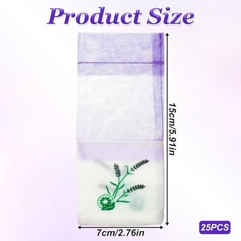 25 Pack Sachet Bags Empty, Lavender Sachets, Purple Organza Pouches with Ribbons for Buds Drawstring Bags in Kuwait