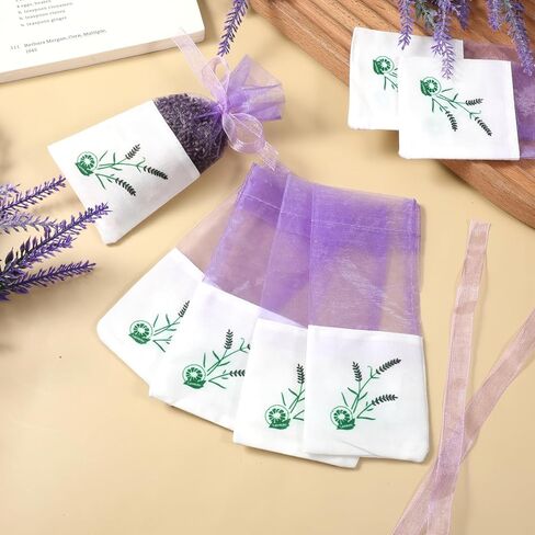 25 Pack Sachet Bags Empty, Lavender Sachets, Purple Organza Pouches with Ribbons for Buds Drawstring Bags in Kuwait