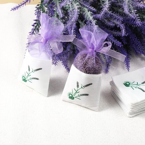 25 Pack Sachet Bags Empty, Lavender Sachets, Purple Organza Pouches with Ribbons for Buds Drawstring Bags in Kuwait
