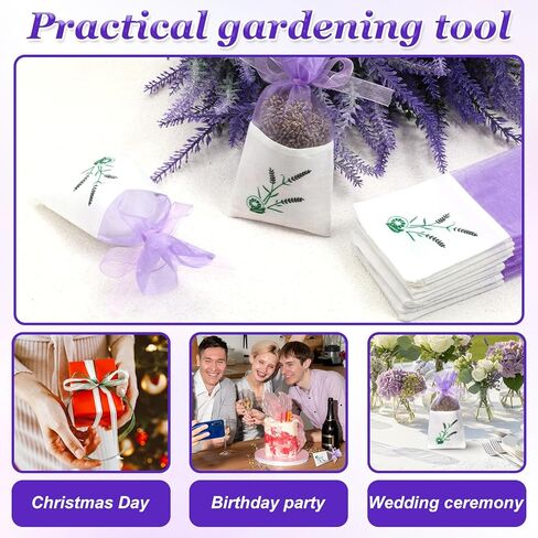 25 Pack Sachet Bags Empty, Lavender Sachets, Purple Organza Pouches with Ribbons for Buds Drawstring Bags in Kuwait