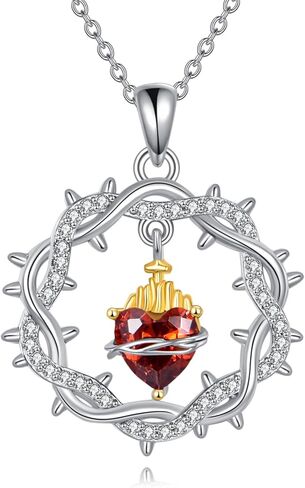 Sacred Heart Necklace 925 Sterling Silver Thorns Cross Pendant God's Love Jewelry-Flaming Heart Amulet Gifts for Women in Saudi Arabia