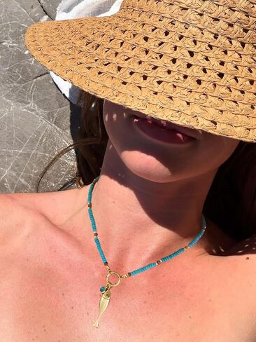 CLASSYZINT Gold Fish Necklace Blue Bead Necklace Boho Ocean Necklace Summer Jewelry for Women in Saudi Arabia