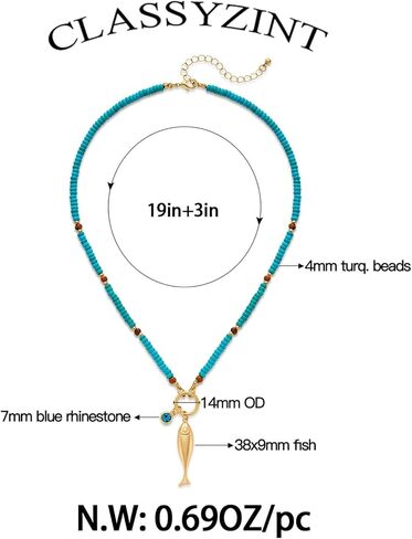 CLASSYZINT Gold Fish Necklace Blue Bead Necklace Boho Ocean Necklace Summer Jewelry for Women in Saudi Arabia