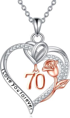 Birthday Necklace Sterling Silver 16th 18th 21th 80th Birthday Pendant Necklace Heart Rose Flower Birthday Jewelry for Women Mothers Day Christmas Gifts in Saudi Arabia