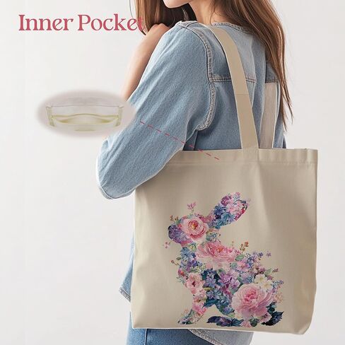 حقيبة أرنب عيد الفصح للنساء، نمط الأزهار مع جيب داخلي. in Kuwait