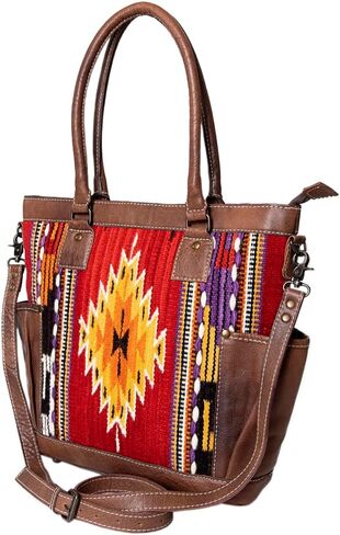 American Darling Western Tote Bag – Handwoven Saddle Blanket Genuine Leather Trim, Everyday Work or Travel Purse in Kuwait