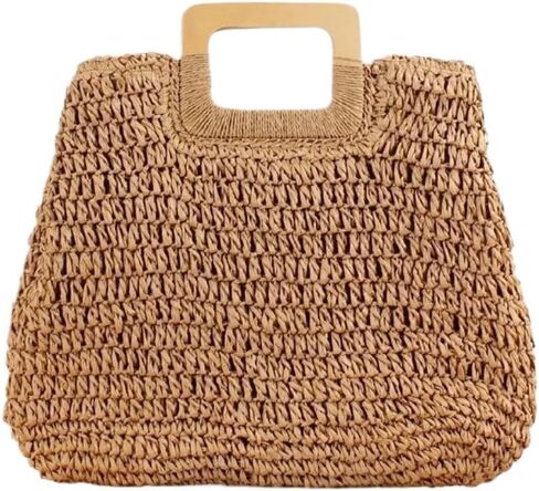 حقيبة يد نسائية منسوجة من القش حقيبة شاطئية للإجازات سعة كبيرة متعددة الاستخدامات مجوفة للحمل باليد مقبض خشبي أنيق أنيق in Kuwait