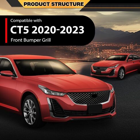 Front Grill Grille Compatible with Cadillac CT5 Luxury 2020-2023 84934970 Black & Chrome in Saudi Arabia