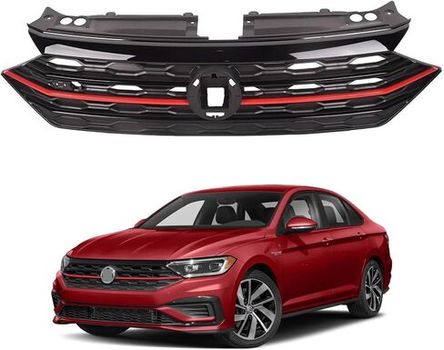 Front Bumper Upper Red & Black Grille Compatible with 2019 2020 2021 VW Volkswagen Jetta, Replacement for 17A853651R in Kuwait