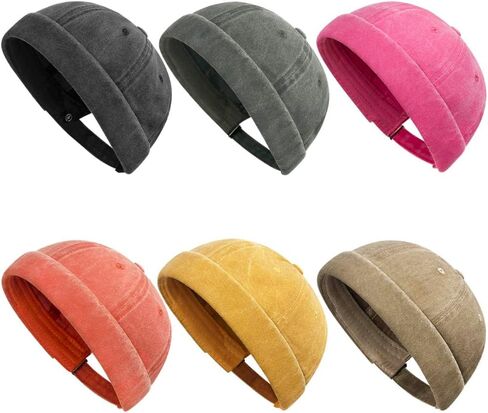 6Pcs Brimless Hats for Men Women Adjustable Skullcap Docker Hat Buckle Beanie Cap Wash Cotton No Brim Rolled Cuff Hats in Kuwait