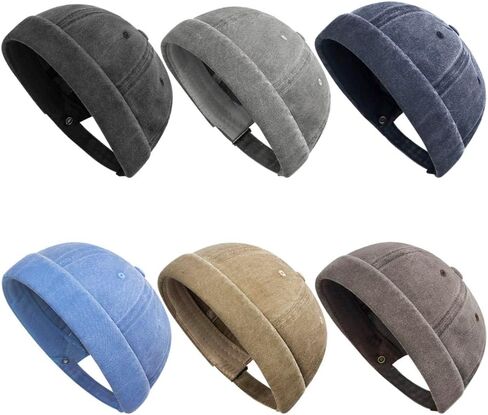 6 قطعة القبعات بدون حافة للرجال النساء قابل للتعديل Skullcap دوكر قبعة مشبك قبعة صغيرة غسل القطن لا حافة توالت الكفة القبعات in Kuwait