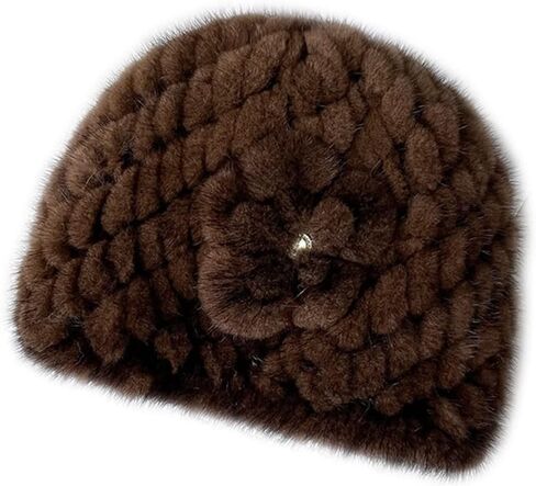 Womens Knitted Hats Genuine Mink Hair Hat Lady Girls Skiing Cap Skullies Beanies with Flower Winter Warm in Kuwait