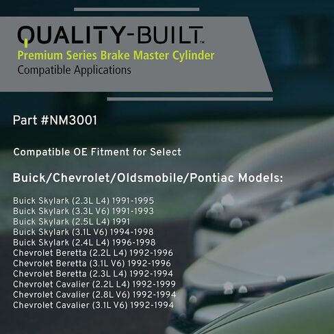QUALITY-BUILT Premium Brake Master Cylinder with Reservoir NM3001 - Compatible with 1991-2000 Buick/Chevrolet/Oldsmobile/Pontiac (Achieva,Beretta,Cavalier,Corsica,Grand Am,Lumina,Monte Carlo,Skylark) in Kuwait