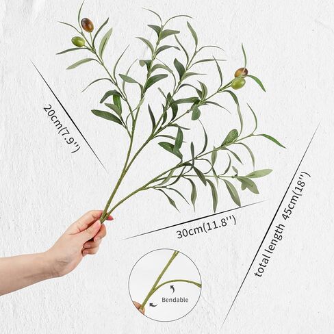 3 قطع نباتات صناعية مقاس 18 بوصة فروع شجرة الزيتون للمنزل والمكتب وحفلات الزفاف لطاولة المزهرية الصغيرة in Kuwait