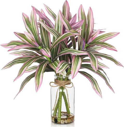Faux Greenery Stems in Vase Dracaena Aritificial Plant in Glass Vase with Faux Water & Stones 15.7" Small Potted Plants Arrangement Centerpieces for Farmhouse Kitchen Dinner Tables Greenery Decor in Kuwait