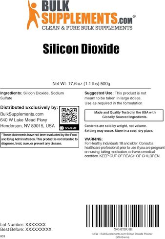 BulkSupplements.com Silicon Dioxide Powder - Silica Powder, Silicon Dioxide Food Grade -Additive & Anti-Caking Agent for Capsules, Emulsifier, 500g (1.1 lbs) (Pack of 1) in Saudi Arabia
