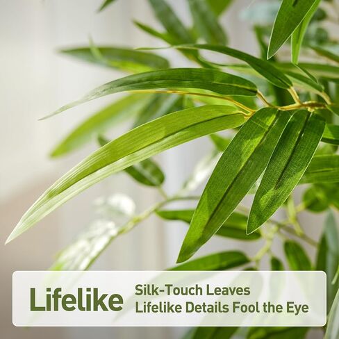 Fake Bamboo Plants - 6.5FT Tall Artificial Bamboo Tree with White Planter and Real Wood Poles - Lifelike Silk Faux Potted Plants for Indoor Home Office Decor in Kuwait