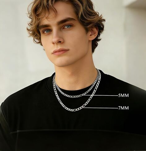 5mm/7mm Stainless Steel Figaro Chain for Men, Mens SIlver Chain Necklace Jewelry Gift, 18-26 Inches in Saudi Arabia