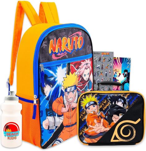 Naruto Backpack with Lunch Box - Bundle with 16" Anime Backpack, Lunch Bag, Stickers, Water Bottle, More | Naruto School Bag for Kids, Boys, Girls in Kuwait