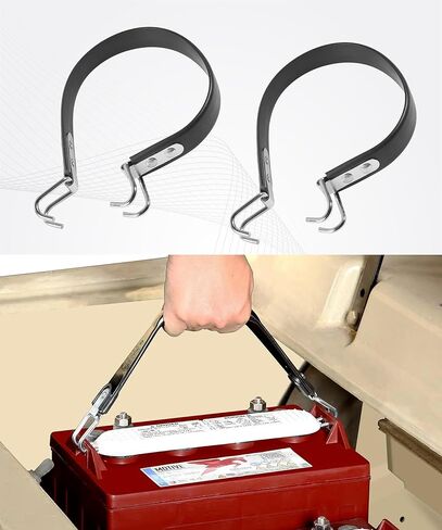 2PCS Battery Strap,Car Accessories 14 inch Heavy Duty Metal Car Battery Lifting Strap, Batteries Lifting Tool,Automotive Replacement,Compatible with Most 6V,8V,12V Golf Cart Batteries in Kuwait