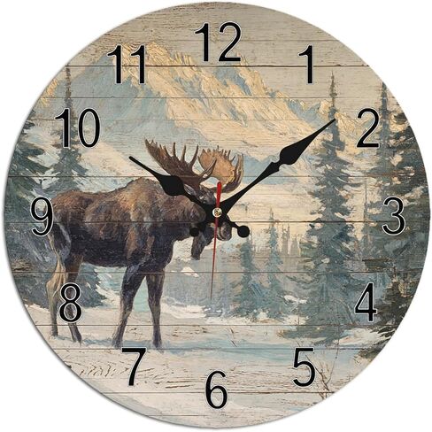 Vintage Moose Mountain Landscape Wall Clock - 10 Inch Silent Non-Ticking Decorative Clock - Rustic Farmhouse Decor for Farmhouse Living Room Bedroom Decor in Saudi Arabia