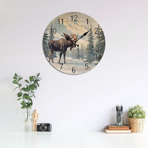 Vintage Moose Mountain Landscape Wall Clock - 10 Inch Silent Non-Ticking Decorative Clock - Rustic Farmhouse Decor for Farmhouse Living Room Bedroom Decor in Saudi Arabia