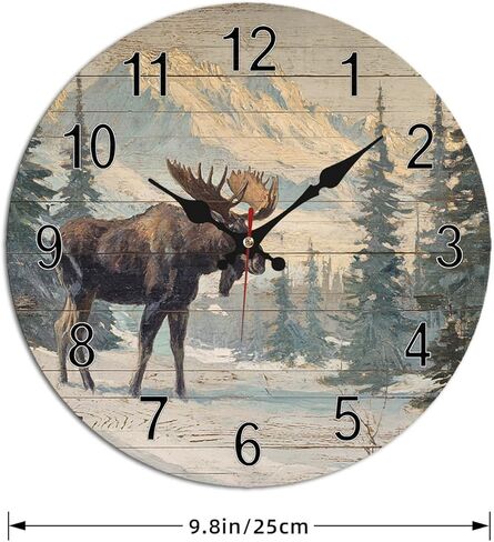 Vintage Moose Mountain Landscape Wall Clock - 10 Inch Silent Non-Ticking Decorative Clock - Rustic Farmhouse Decor for Farmhouse Living Room Bedroom Decor in Saudi Arabia
